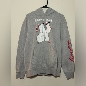 Coke Women's Size L Gray Holiday Polar Bear Drawstring Hoodie